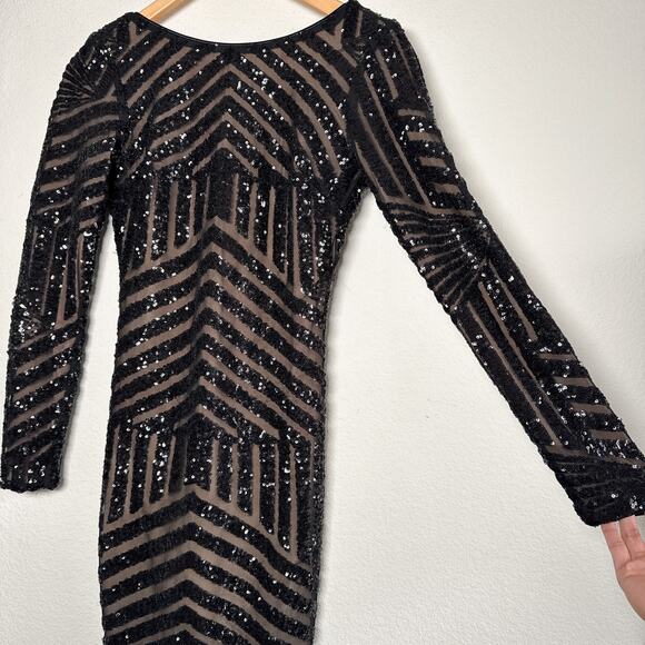 Dress the Population “Lola” Geometric Sequin Black Dress S - Picture 5 of 12